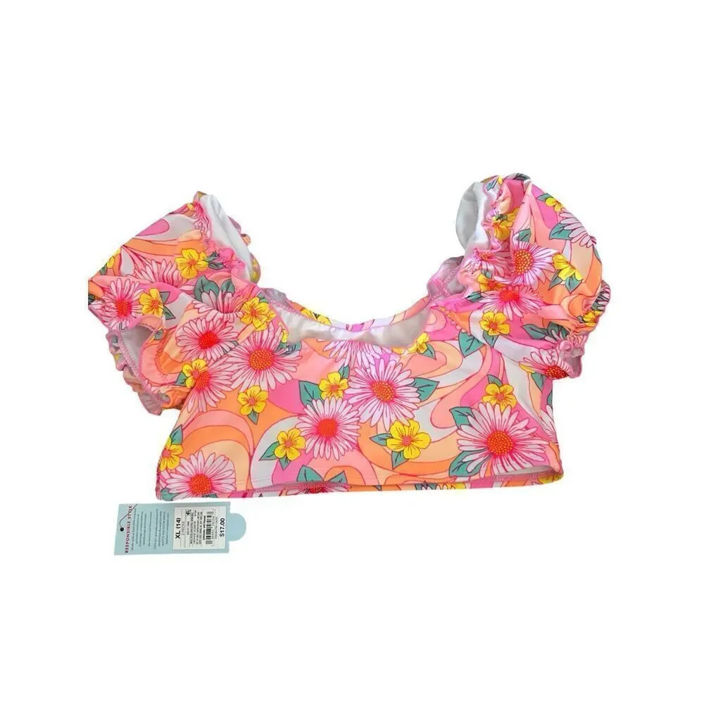 Cat & Jack Girls Floral Swim Top Floral Multicolored Size XL(14)